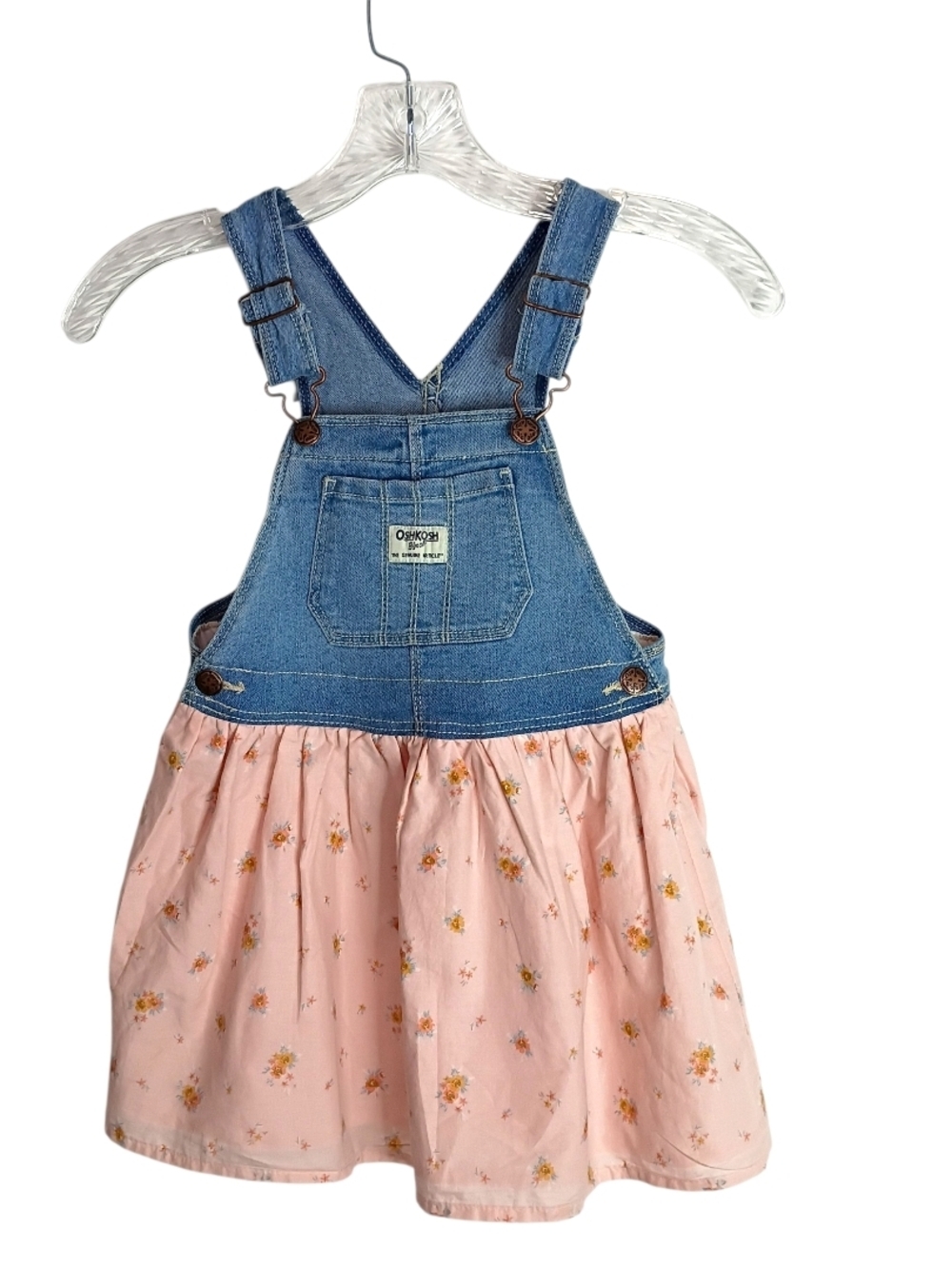 OshKosh B'gosh Denim & Pink Floral Overall Dress for Kids -4T/4A